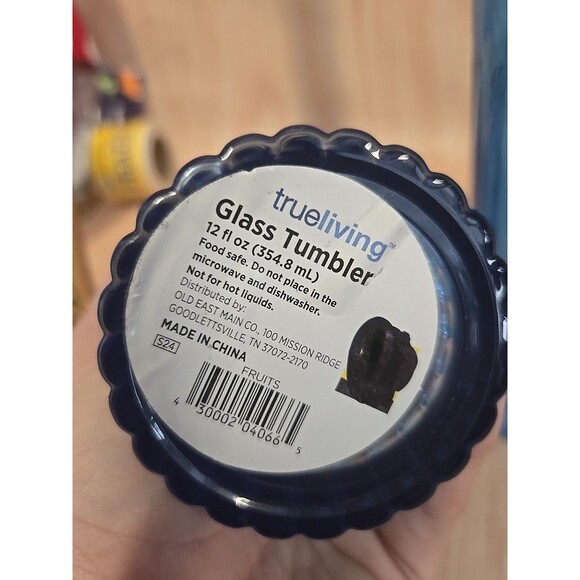 TRUE LIVING Cobalt Blue Ribbed Tumbler 12oz Drinking Glass Set of 2 - Picture 5 of 5